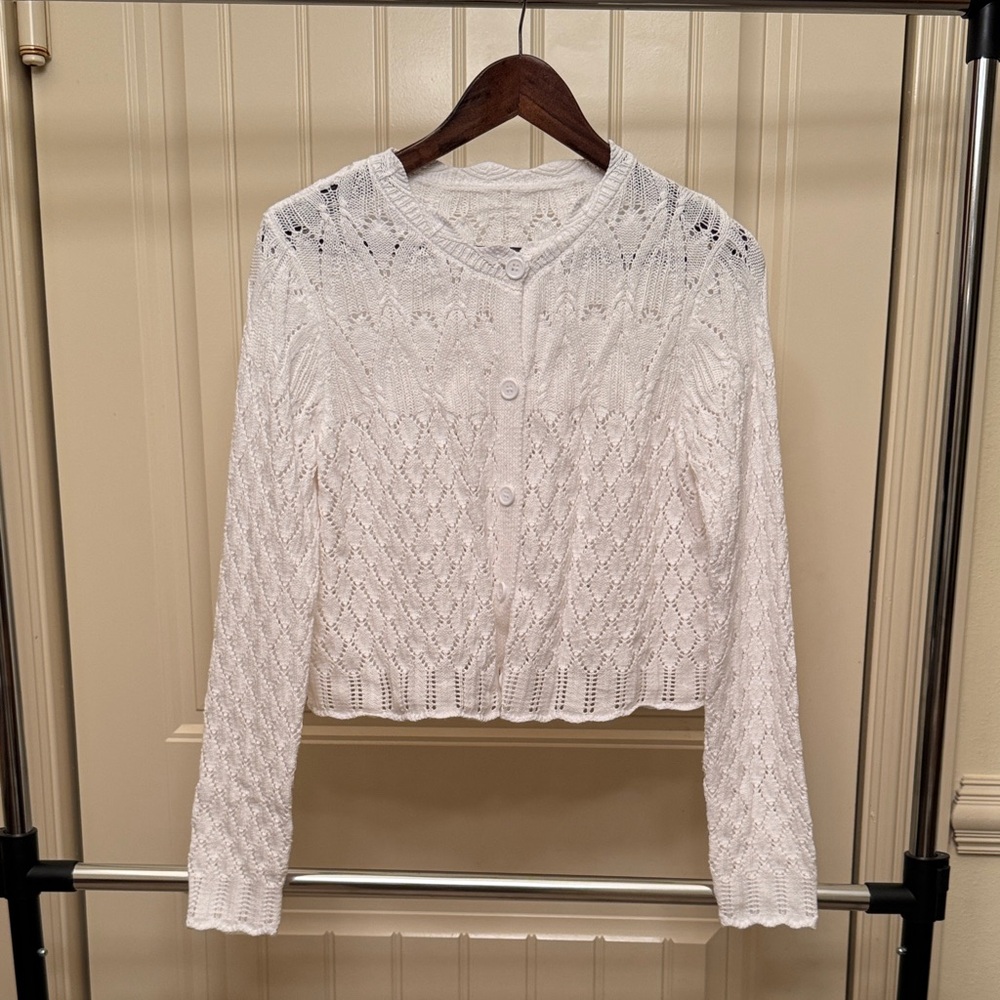 White Knit Button-Up Cardigan- Sz Unknown
